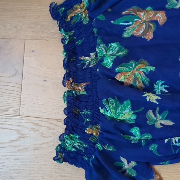 Line & DotRiza Off Shoulder Dress, Midnight Blue with palm trees, Size S - Picture 3 of 7